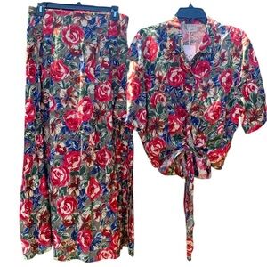Vintage Mondi Floral Skirt & Shirt Set - European Size 42 - US 8